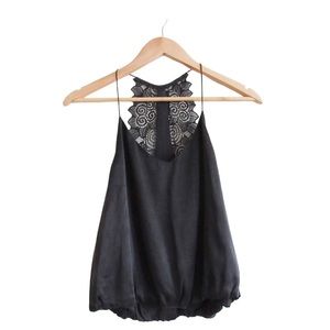 Kendall + Kylie Black Silk Lace Cami Top Blouse Size XS Bubble Hem Racerback NWT
